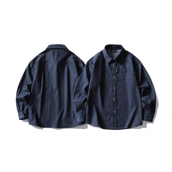 Men's Oversized Denim Shirt with Chest Pocket and Classic Shirt Collar Mune Fashion
