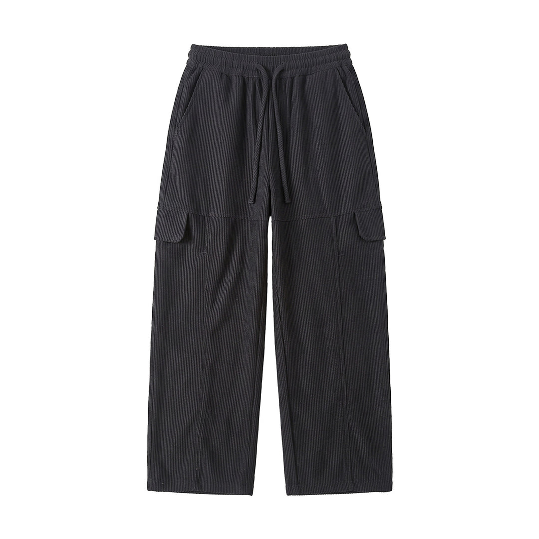 Women's wide high-waisted cargo pants made of fine corduroy with drawstring Mune Fashion