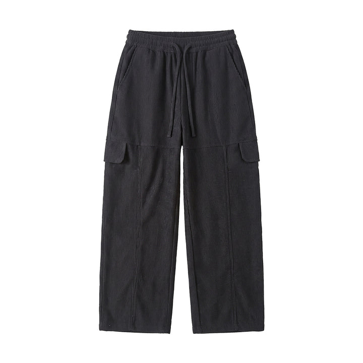 Women's wide high-waisted cargo pants made of fine corduroy with drawstring Mune Fashion