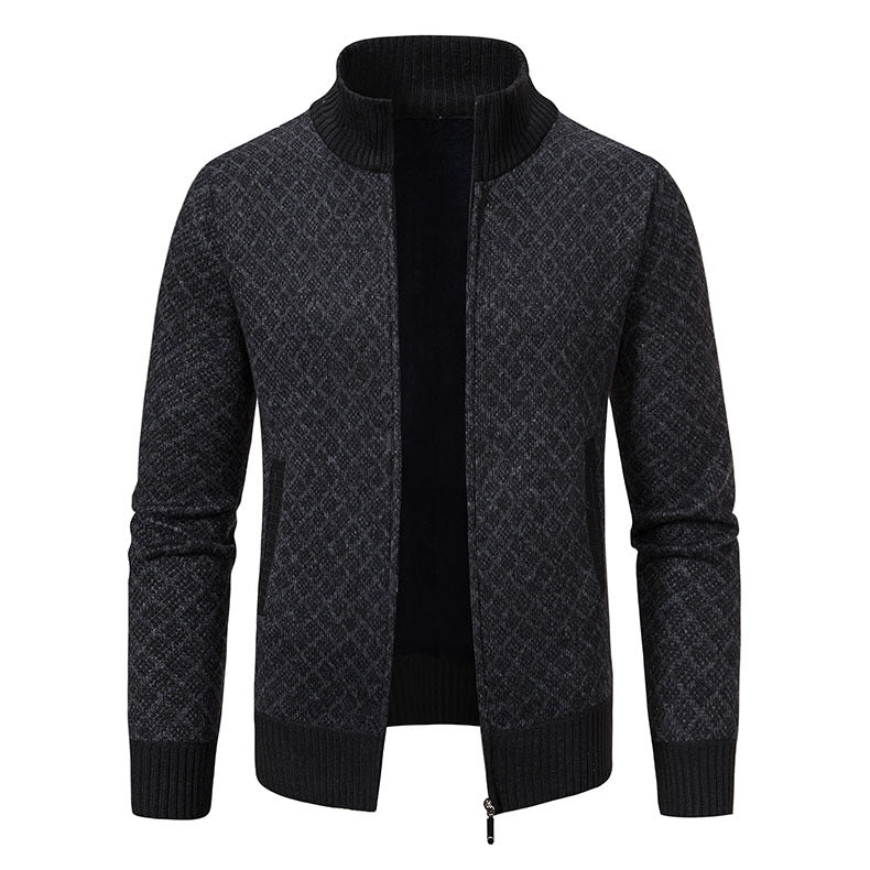 Men's patterned cardigan with stand-up collar and full-length zipper Mune Fashion