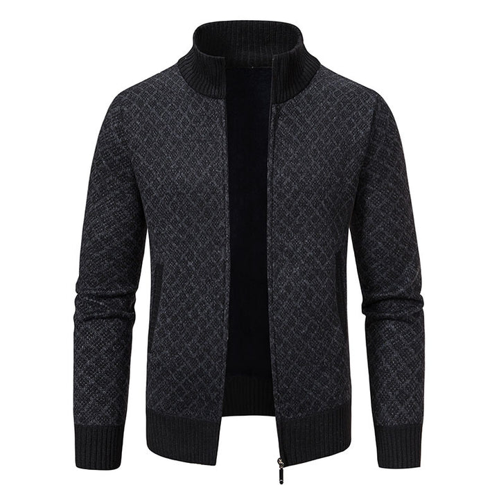 Men's patterned cardigan with stand-up collar and full-length zipper Mune Fashion