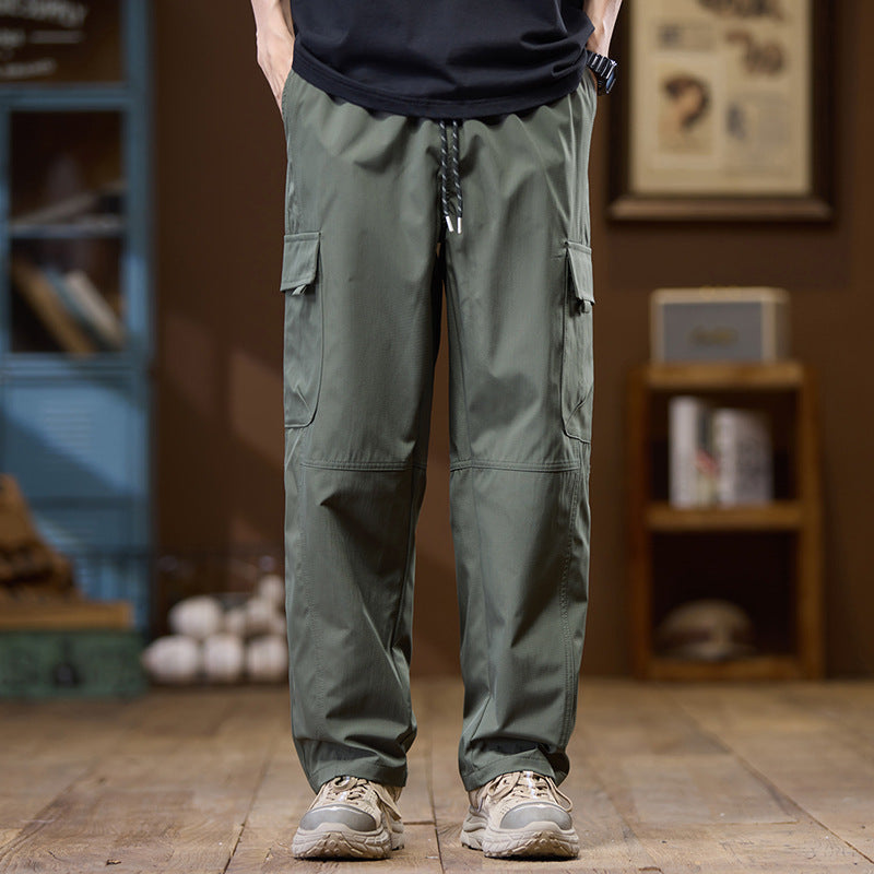 Men's Lightweight Technical Cargo Pants with Straight Legs, Multi-Pockets and Drawstring Waist Mune Fashion