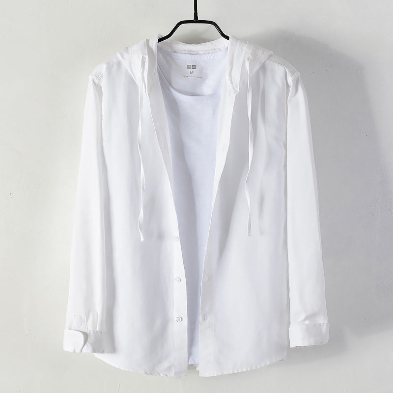 Men's Lightweight Hoodie Shirt made of Linen-Cotton Blend with Fine Stripe Structure Mune Fashion