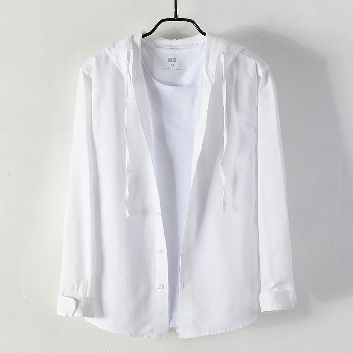 Men's Lightweight Hoodie Shirt made of Linen-Cotton Blend with Fine Stripe Structure Mune Fashion