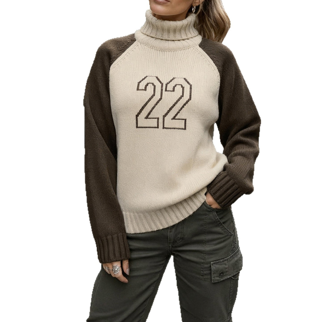 Women's turtleneck sweater with raglan sleeves and number intarsia Mune Fashion