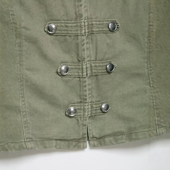 Women's cropped military jacket with stand-up collar, decorative button placket, and fitted silhouette Mune Fashion