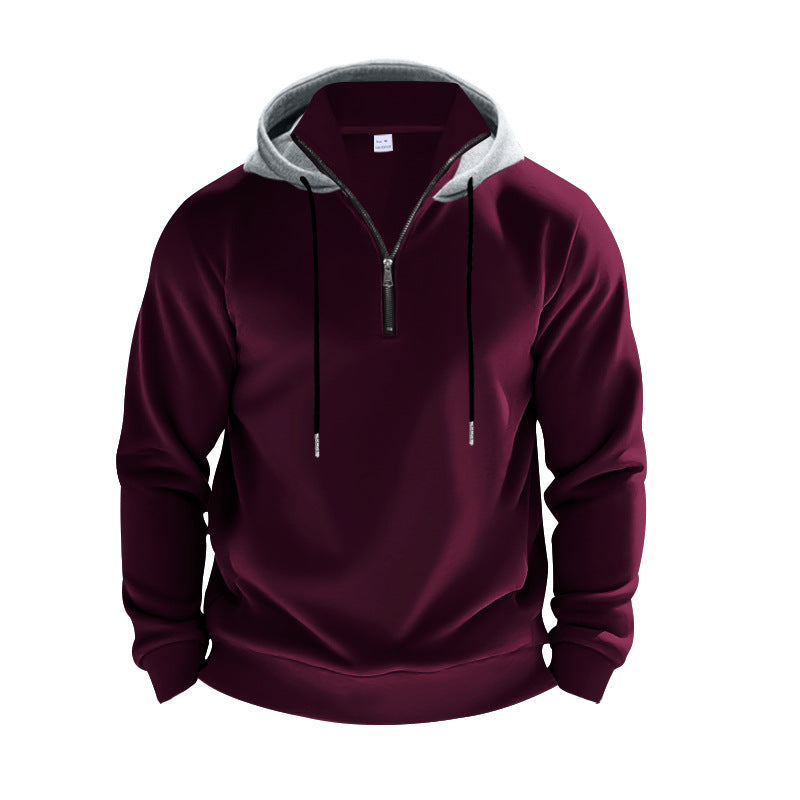 Men's sporty hoodie sweatshirt with short front zipper, contrast-lined hood and elastic ribbed cuffs Mune Fashion