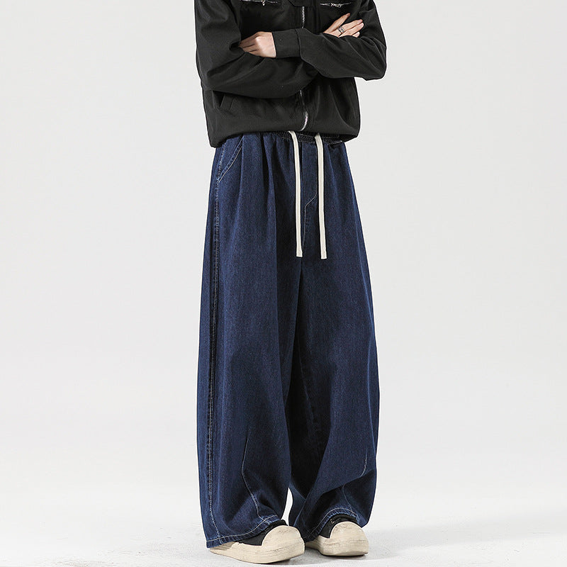 Women's Wide Denim Palazzo Pants with Drawstring Waist, Low Crotch, and Extra Wide Leg Mune Fashion