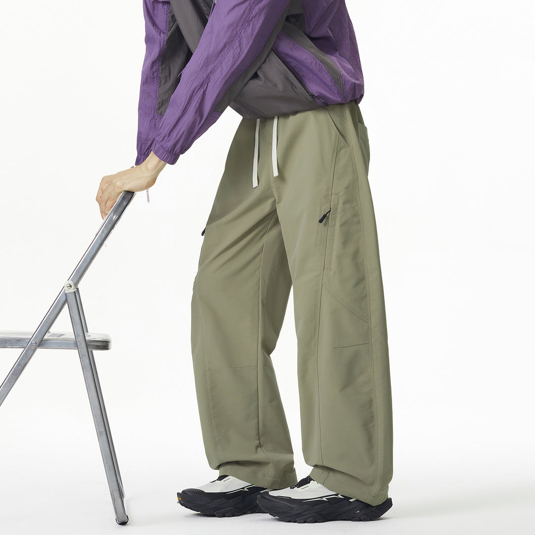 Men's Wide Tech Cargo Pants with Drawstring Waist and Zipper Pockets Mune Fashion