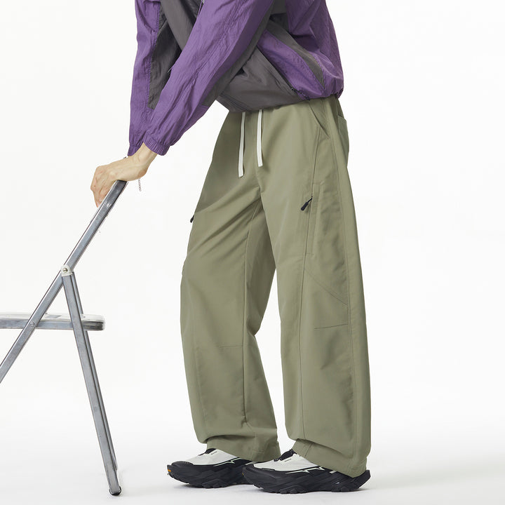 Men's Wide Tech Cargo Pants with Drawstring Waist and Zipper Pockets Mune Fashion