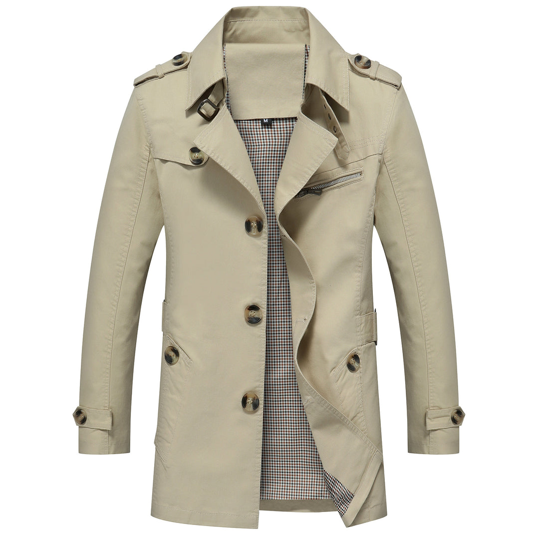 Men's Lightweight Field Style Trench Coat with Epaulettes and Check Lining Mune Fashion