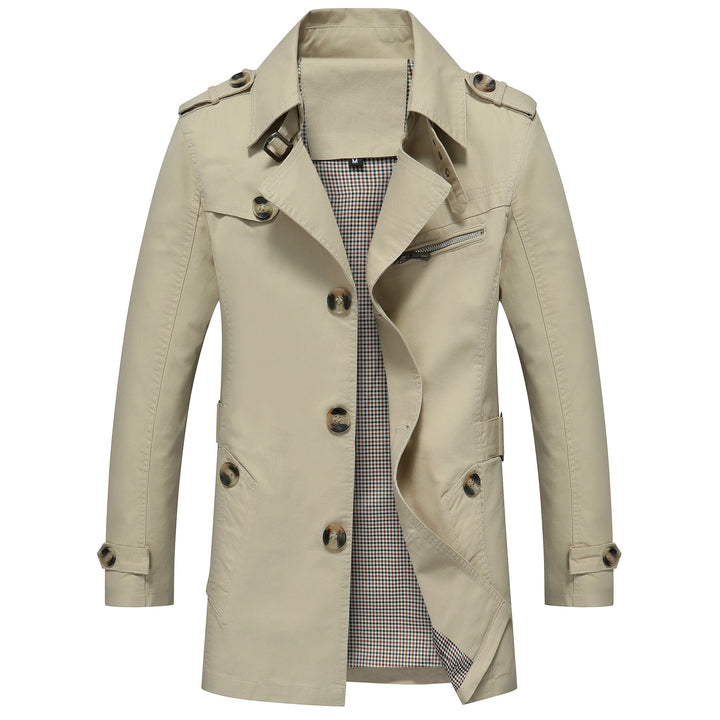 Men's Lightweight Field Style Trench Coat with Epaulettes and Check Lining Mune Fashion