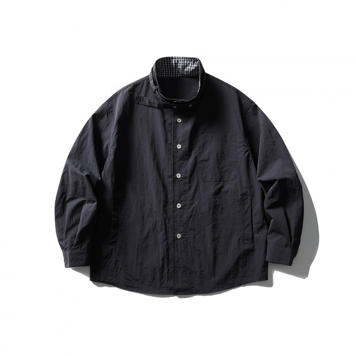 Unisex Wide Crinkle Shirt with High Standing Collar and Concealed Button Placket Mune Fashion