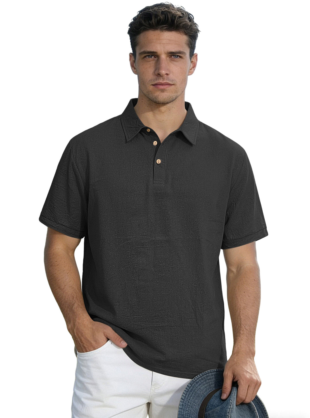 Men's short-sleeve polo with shirt collar, short button placket and structured cotton blend Mune Fashion