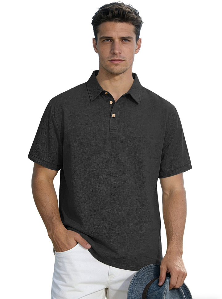 Men's short-sleeve polo with shirt collar, short button placket and structured cotton blend Mune Fashion