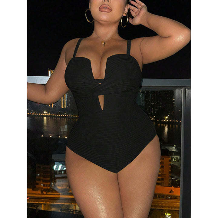 Women's one-piece swimsuit with sophisticated wrap design and deep V-neck Mune Fashion