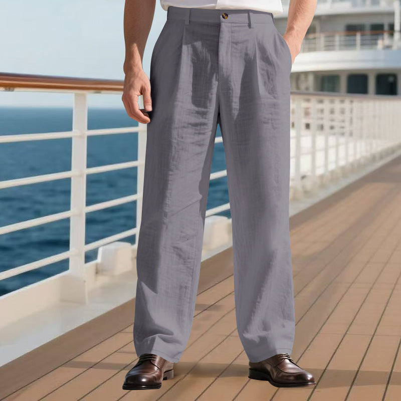 Men's loose linen pants with pleats, high waistband and side pockets Mune Fashion