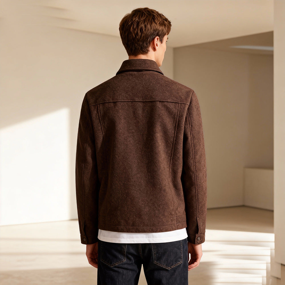 Men's short jacket made of suede imitation with shirt collar and patch pockets Mune Fashion