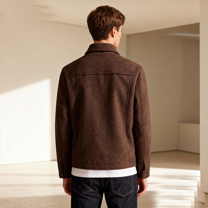 Men's short jacket made of suede imitation with shirt collar and patch pockets Mune Fashion