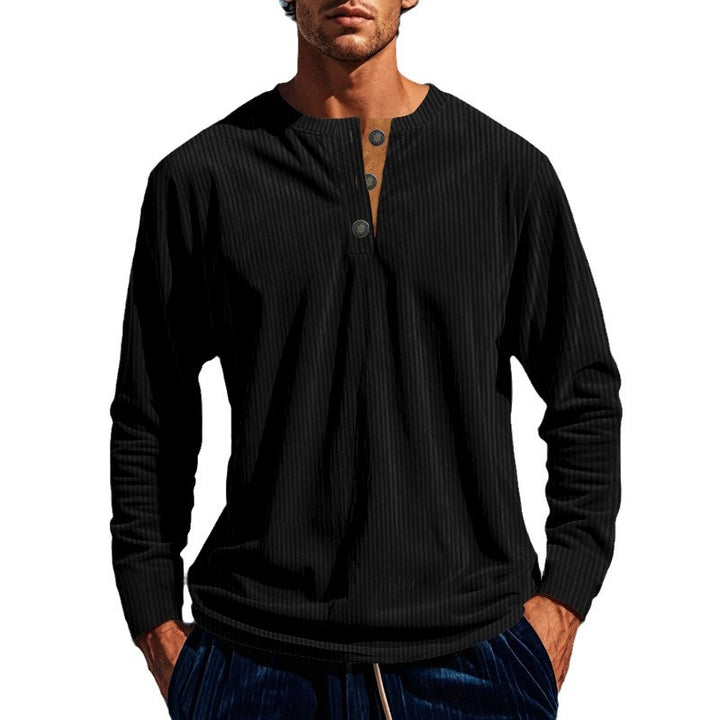 Men's ribbed Henley long sleeve with stand-up collar, hidden button placket and relaxed fit Mune Fashion