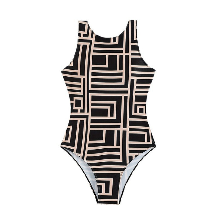 Women One-Piece Swimsuit with Modern Geometric Pattern Mune Fashion