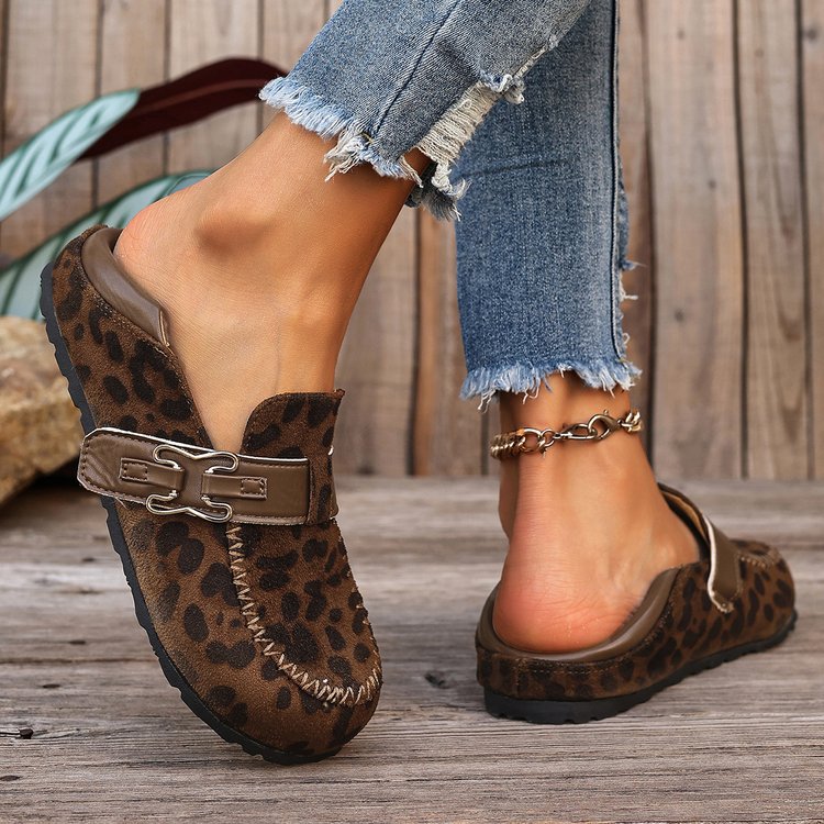 Damen Mokassin-Slipper aus Veloursleder mit dekorativer Metall-Schnalle Mune Fashion