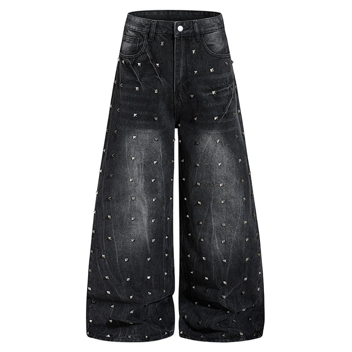 Women's High-Waist wide Denim Culotte with metal studs and Balloon silhouette Mune Fashion