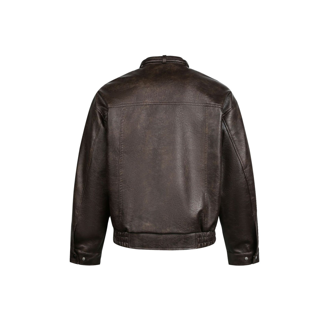 Men's leather pilot jacket with buckle collar and gathered hem Mune Fashion