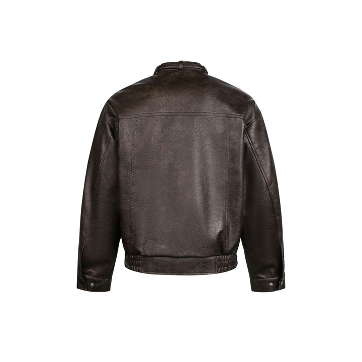 Men's leather pilot jacket with buckle collar and gathered hem Mune Fashion