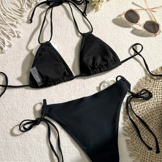 Ladies Triangle Bikini with Floral Applique Mune Fashion
