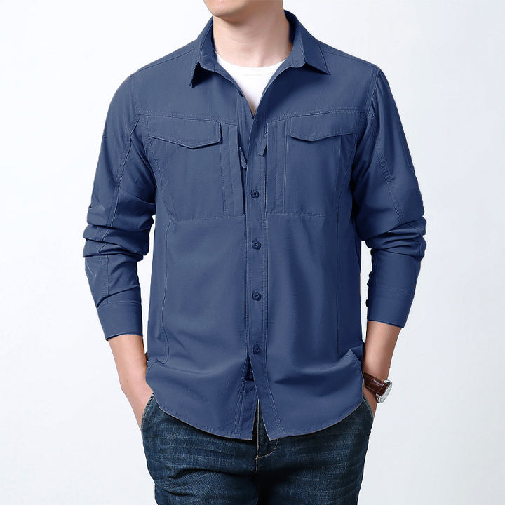 Men's light utility shirt jacket with chest flaps, zip pocket and stretchy functional fabric Mune Fashion