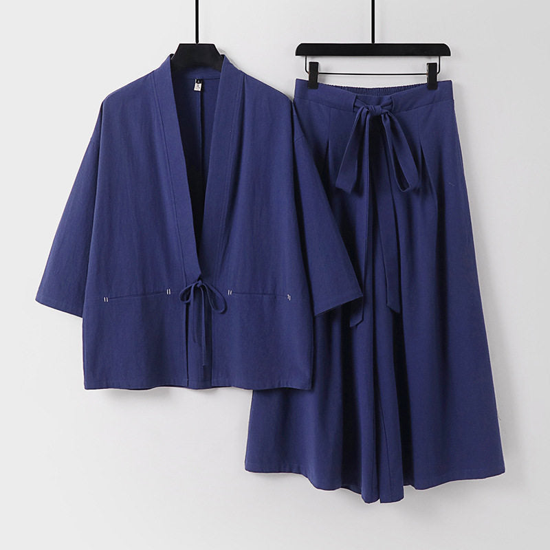 Women's Two-Piece Kimono Set with Short Jacket and Flowing Midi Skirt Mune Fashion