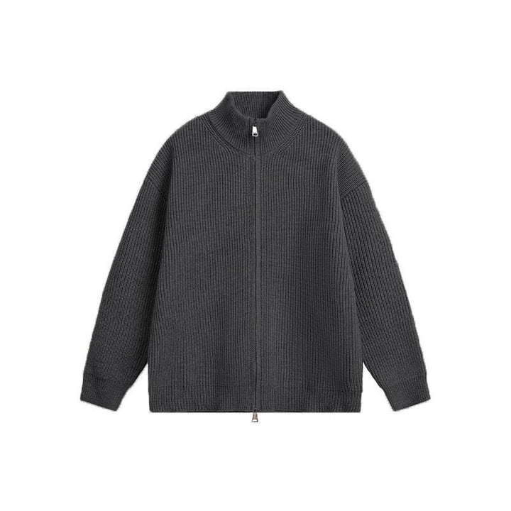 Unisex chunky knit zip jacket with stand-up collar and two-way zipper Mune Fashion