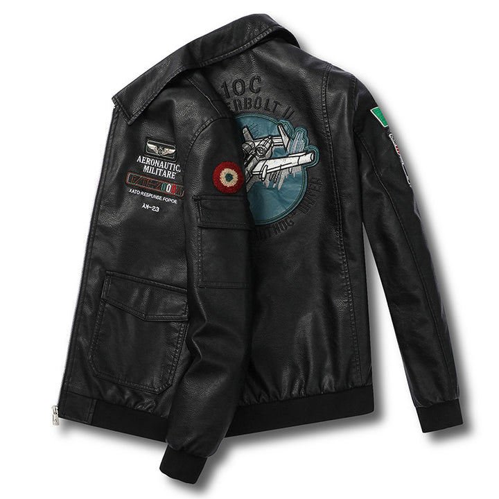 Men's aviator bomber jacket in military style with large back patch and arm pocket Mune Fashion