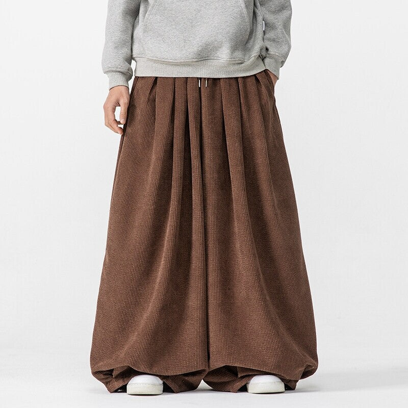 Men's Extra Wide Corduroy Balloon Pants with Pleats, Drawstring, and Heavy Draping Mune Fashion