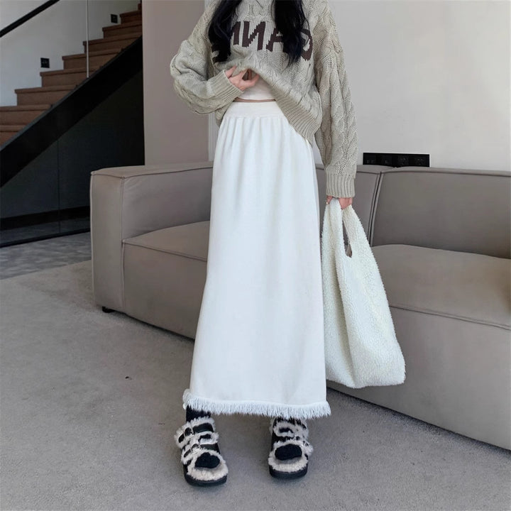 Women Long Pleated Skirt with Fringes Mune Fashion