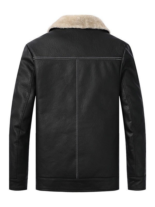 Men's Faux Leather Pilot Jacket with Sherpa Lining and Zip Mune Fashion
