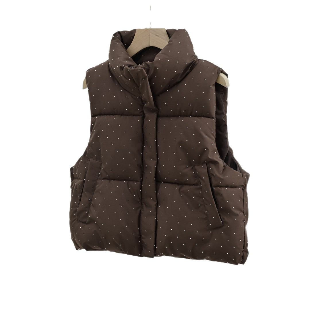 Women's Insulated Sleeveless Padded Gilet with Quilted Stand-up Collar Mune Fashion