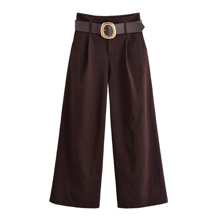 Women's high-waisted culotte pants with wide leg, pleats and statement belt Mune Fashion