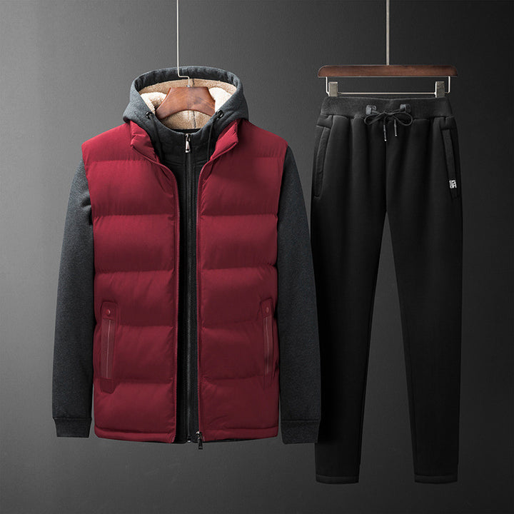 Men's Padded Hooded Vest with Fleece Lining and Slim Fit Jogging Pants Set Mune Fashion