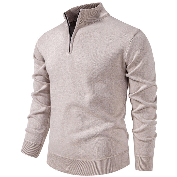 Men's Slim-Fit Fine Knit Sweater with Short Zipper, Stand Collar and Ribbed Hem Mune Fashion