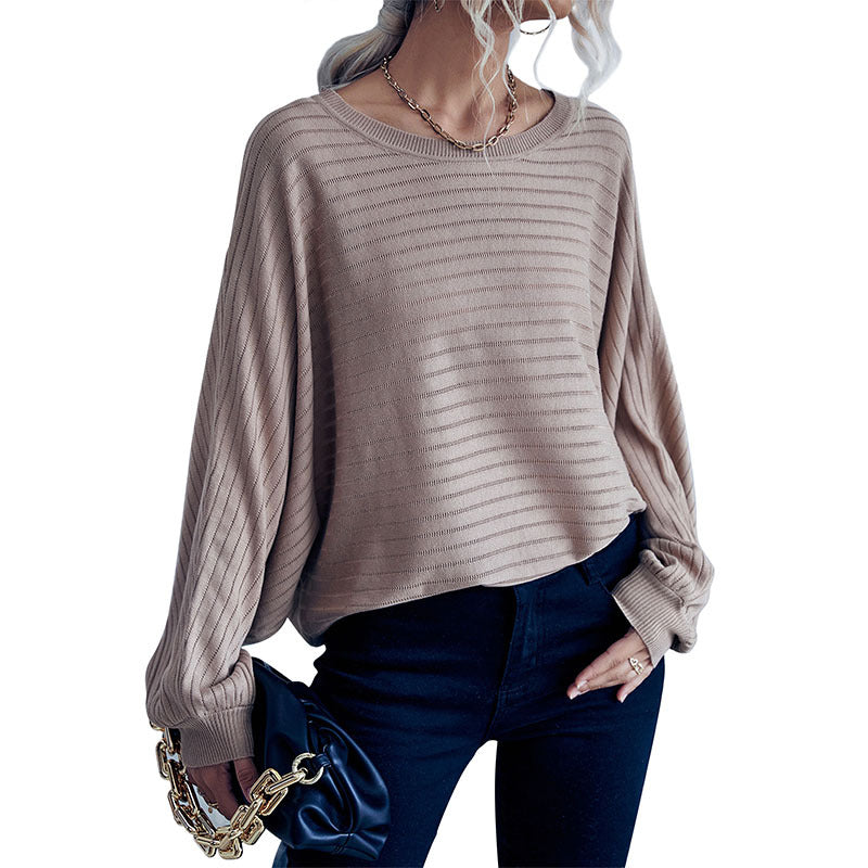 Women's Oversized Fine Knit Sweater with Horizontal Rib Detail and Round Neck Mune Fashion