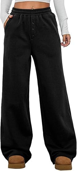 Women's High-Waisted Fleece Lounge Pants with Wide Leg Mune Fashion