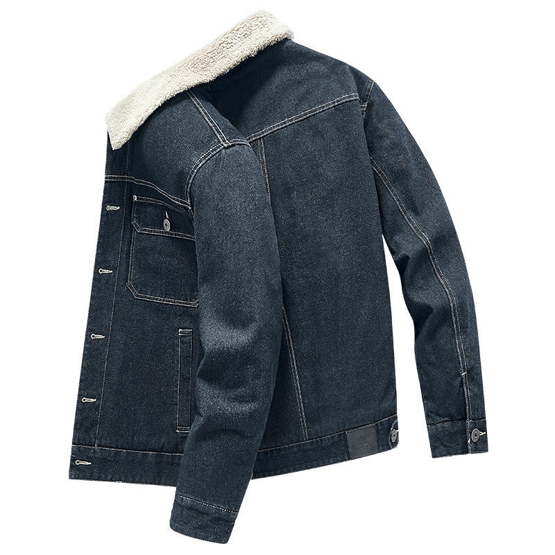 Men's Warm Denim Jacket with Faux Fur Collar Mune Fashion