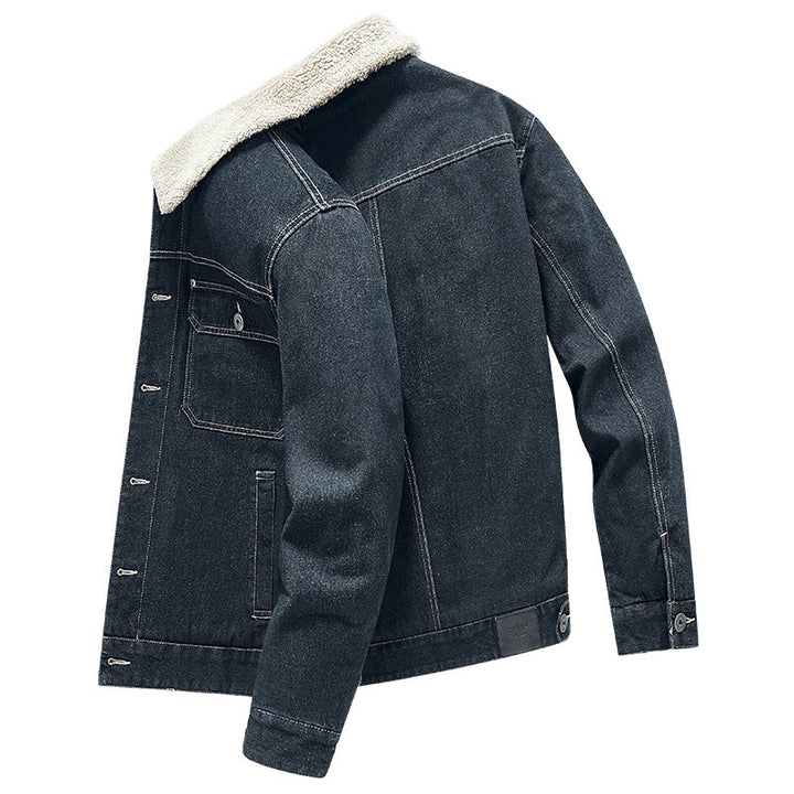 Men's Warm Denim Jacket with Faux Fur Collar Mune Fashion