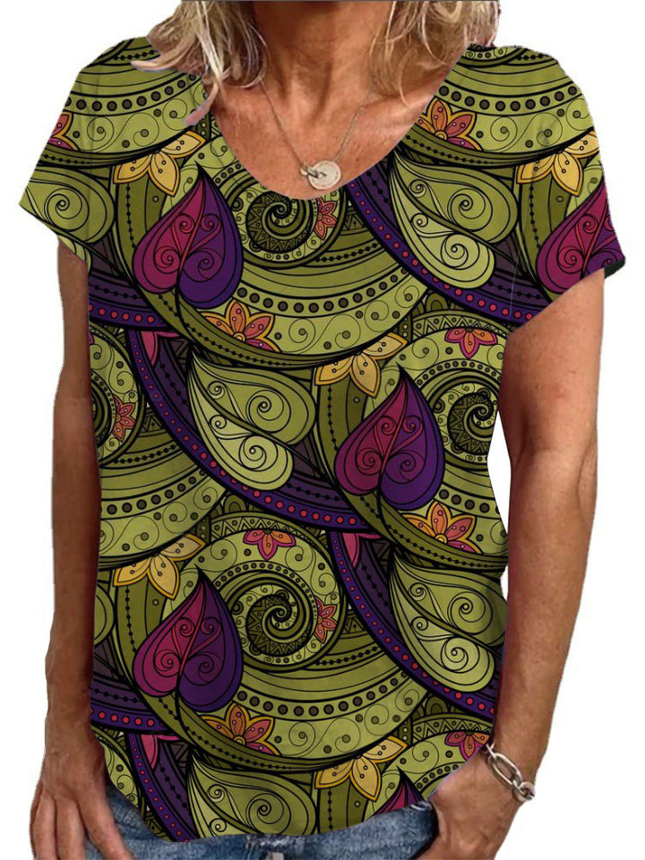 Ladies Loose Blouse with Colorful Paisley Pattern Mune Fashion