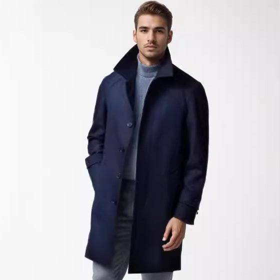 Men's Tailored Coat with Tie Belt, Concealed Button Placket and Classic Lapels Mune Fashion