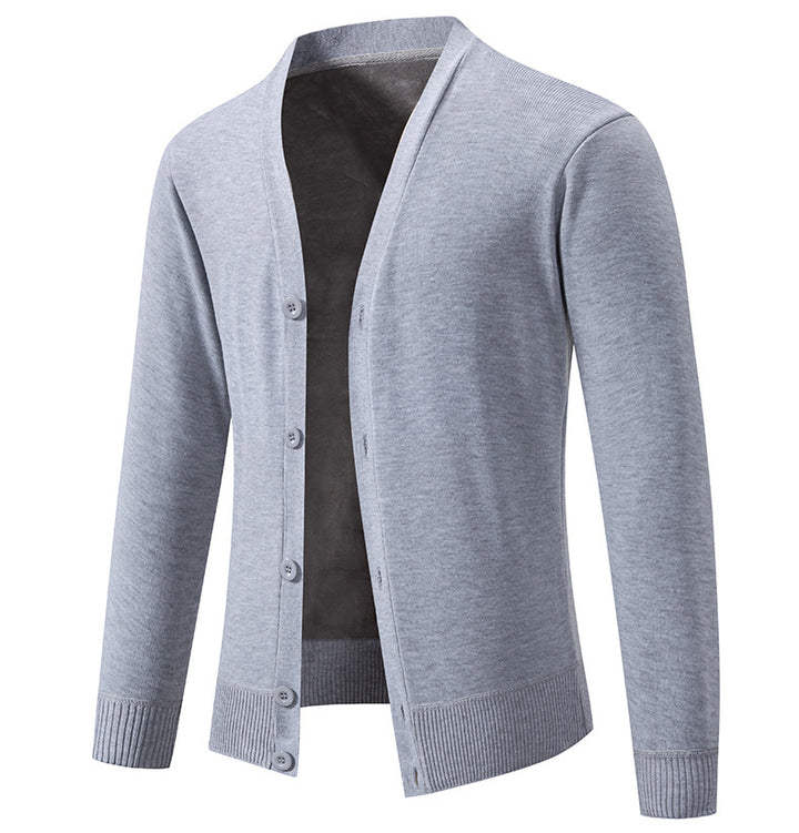 Men's lightweight fine-knit cardigan with V-neck, continuous button placket and ribbed cuffs Mune Fashion