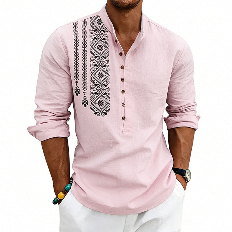 Men's embroidered cotton kurta shirt with stand collar Mune Fashion