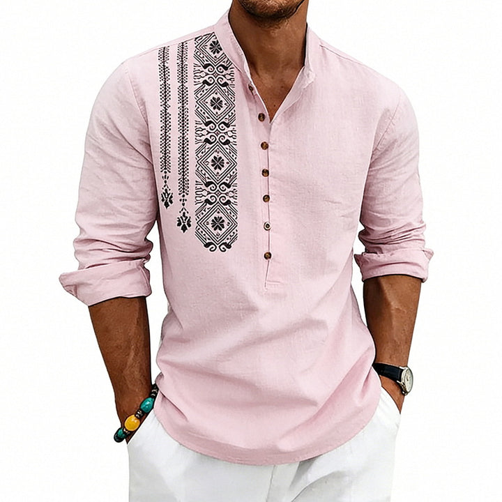 Men's embroidered cotton kurta shirt with stand collar Mune Fashion